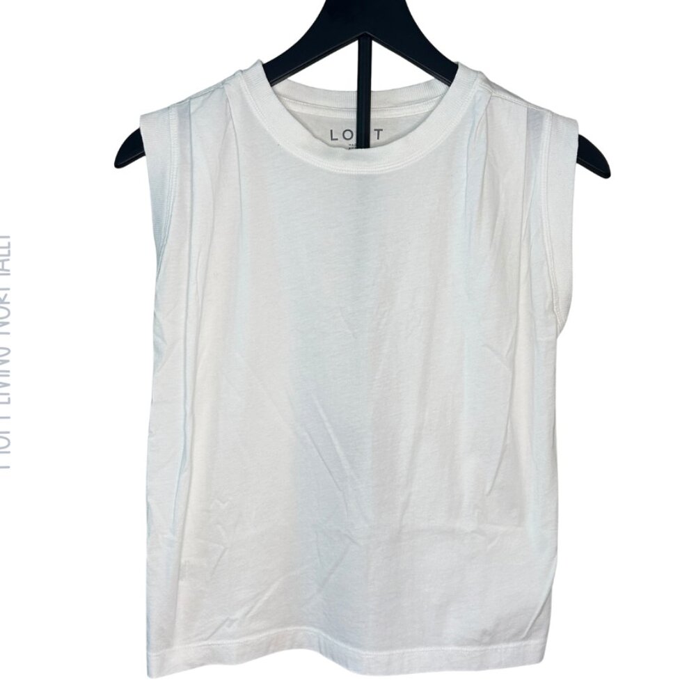 Loft Sleeveless White Shirt with Pleats